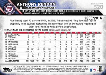 2016 Topps - Gold #520 Anthony Rendon Back