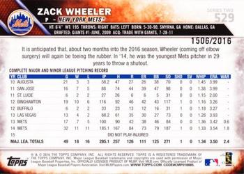 2016 Topps - Gold #529 Zack Wheeler Back