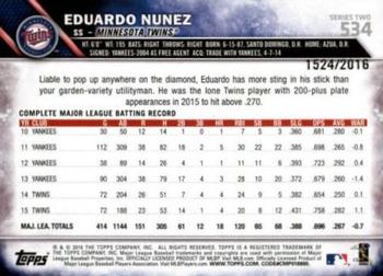 2016 Topps - Gold #534 Eduardo Nunez Back
