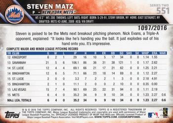 2016 Topps - Gold #551 Steven Matz Back