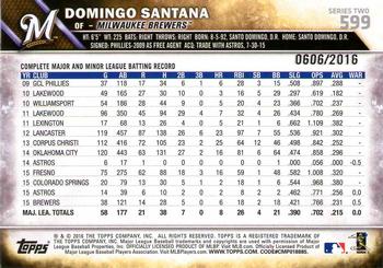2016 Topps - Gold #599 Domingo Santana Back