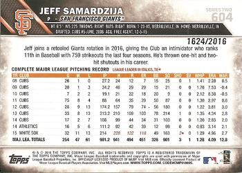 2016 Topps - Gold #604 Jeff Samardzija Back
