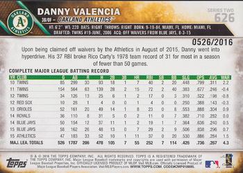 2016 Topps - Gold #626 Danny Valencia Back
