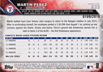2016 Topps - Gold #633 Martin Perez Back