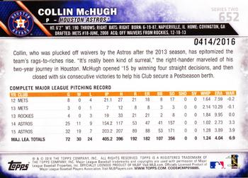 2016 Topps - Gold #652 Collin McHugh Back