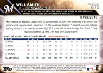 2016 Topps - Gold #670 Will Smith Back