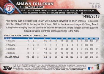 2016 Topps - Gold #688 Shawn Tolleson Back