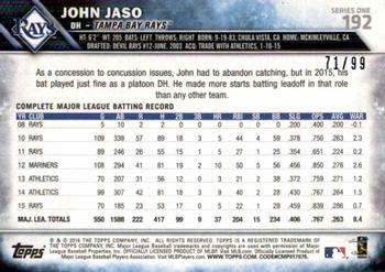 2016 Topps - Vintage Stock #192 John Jaso Back