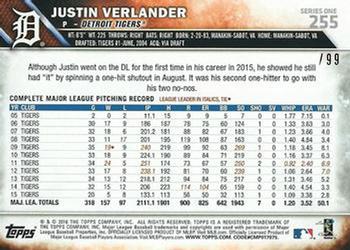 2016 Topps - Vintage Stock #255 Justin Verlander Back