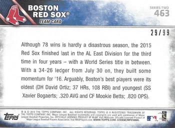 2016 Topps - Vintage Stock #463 Boston Red Sox Back
