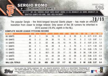 2016 Topps - Vintage Stock #596 Sergio Romo Back