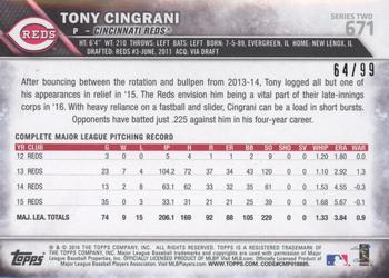 2016 Topps - Vintage Stock #671 Tony Cingrani Back
