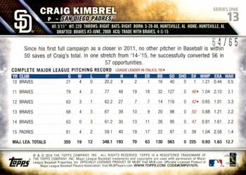 2016 Topps - Black #13 Craig Kimbrel Back