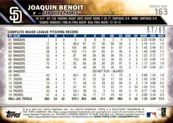2016 Topps - Black #163 Joaquin Benoit Back