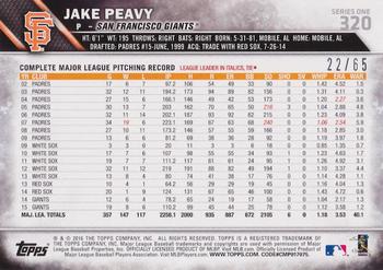 2016 Topps - Black #320 Jake Peavy Back