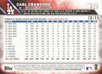 2016 Topps - Black #423 Carl Crawford Back