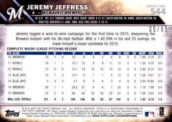 2016 Topps - Black #544 Jeremy Jeffress Back