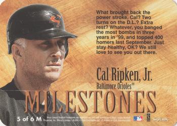 2000 SkyBox Dominion - Milestones #M5 Cal Ripken Jr.  Back