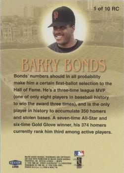 1998 Sports Illustrated Then and Now - Road to Cooperstown #1 RC Barry Bonds Back