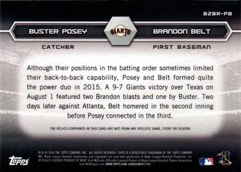 2016 Topps - Back-To-Back Dual Relics #B2BR-PB Brandon Belt / Buster Posey Back
