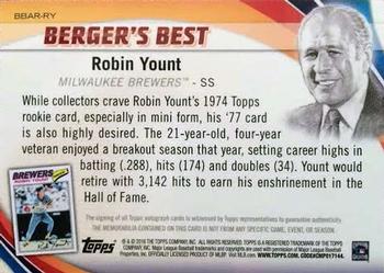 2016 Topps - Berger's Best Autograph Relics #BBAR-RY Robin Yount Back