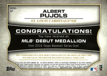 2016 Topps - MLB Debut Medallion (Series 1) #MDM-AP Albert Pujols Back