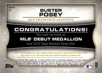 2016 Topps - MLB Debut Medallion (Series 1) #MDM-BP Buster Posey Back