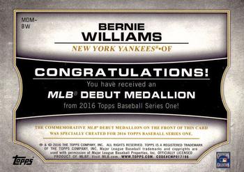 2016 Topps - MLB Debut Medallion (Series 1) #MDM-BW Bernie Williams Back
