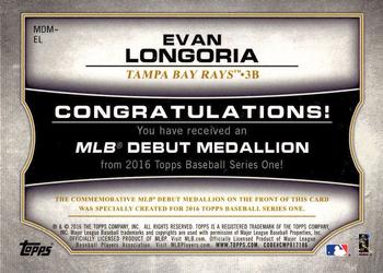 2016 Topps - MLB Debut Medallion (Series 1) #MDM-EL Evan Longoria Back