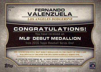 2016 Topps - MLB Debut Medallion (Series 1) #MDM-FV Fernando Valenzuela Back