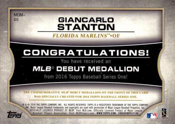 2016 Topps - MLB Debut Medallion (Series 1) #MDM-GS Giancarlo Stanton Back