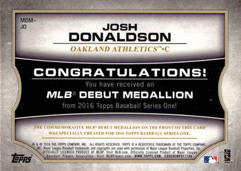 2016 Topps - MLB Debut Medallion (Series 1) #MDM-JD Josh Donaldson Back
