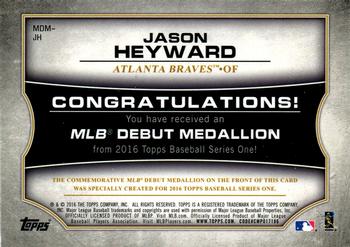 2016 Topps - MLB Debut Medallion (Series 1) #MDM-JH Jason Heyward Back