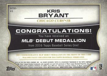 2016 Topps - MLB Debut Medallion (Series 1) #MDM-KB Kris Bryant Back
