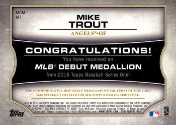 2016 Topps - MLB Debut Medallion (Series 1) #MDM-MT Mike Trout Back