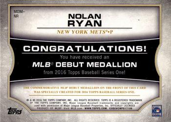 2016 Topps - MLB Debut Medallion (Series 1) #MDM-NR Nolan Ryan Back