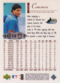 2000 SP Authentic - Autographed Buybacks #84 Jose Canseco Back