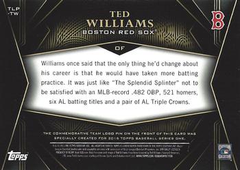 2016 Topps - Team Logo Pin Relic #TLP-TW Ted Williams Back
