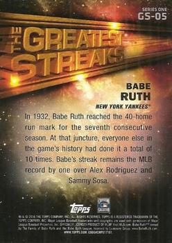 2016 Topps - The Greatest Streaks #GS-05 Babe Ruth Back