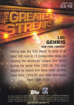 2016 Topps - The Greatest Streaks #GS-10 Lou Gehrig Back