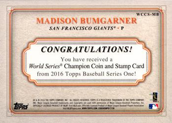 2016 Topps - World Series Champion Coin and Stamp Quarter #WCCS-MB Madison Bumgarner Back