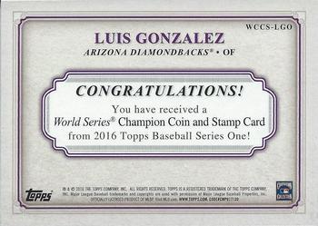2016 Topps - World Series Champion Coin and Stamp Nickel #WCCS-LGO Luis Gonzalez Back