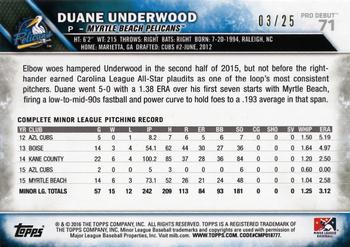 2016 Topps Pro Debut - Orange #71 Duane Underwood Back