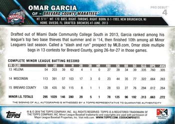 2016 Topps Pro Debut - Autographs #4 Omar Garcia Back