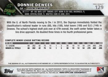 2016 Topps Pro Debut - Autographs #129 Donnie Dewees Back