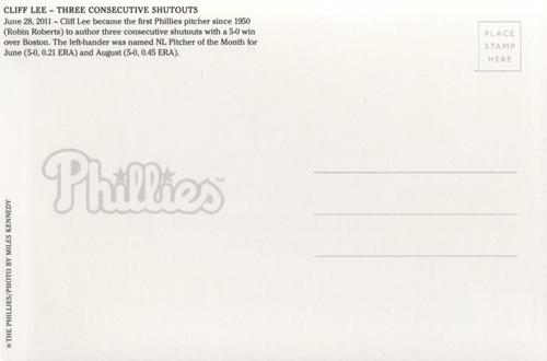 2011 Total Philadelphia Phillies Postcards #NNO Cliff Lee Back