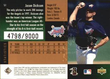 1998 SPx Finite #51 Jason Dickson Back