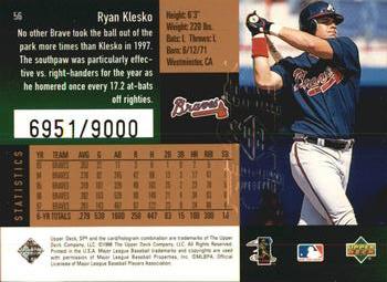 1998 SPx Finite #56 Ryan Klesko Back