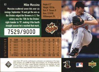 1998 SPx Finite #63 Mike Mussina Back