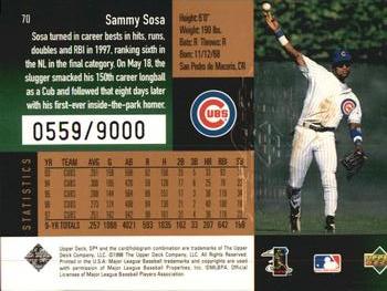 1998 SPx Finite #70 Sammy Sosa Back